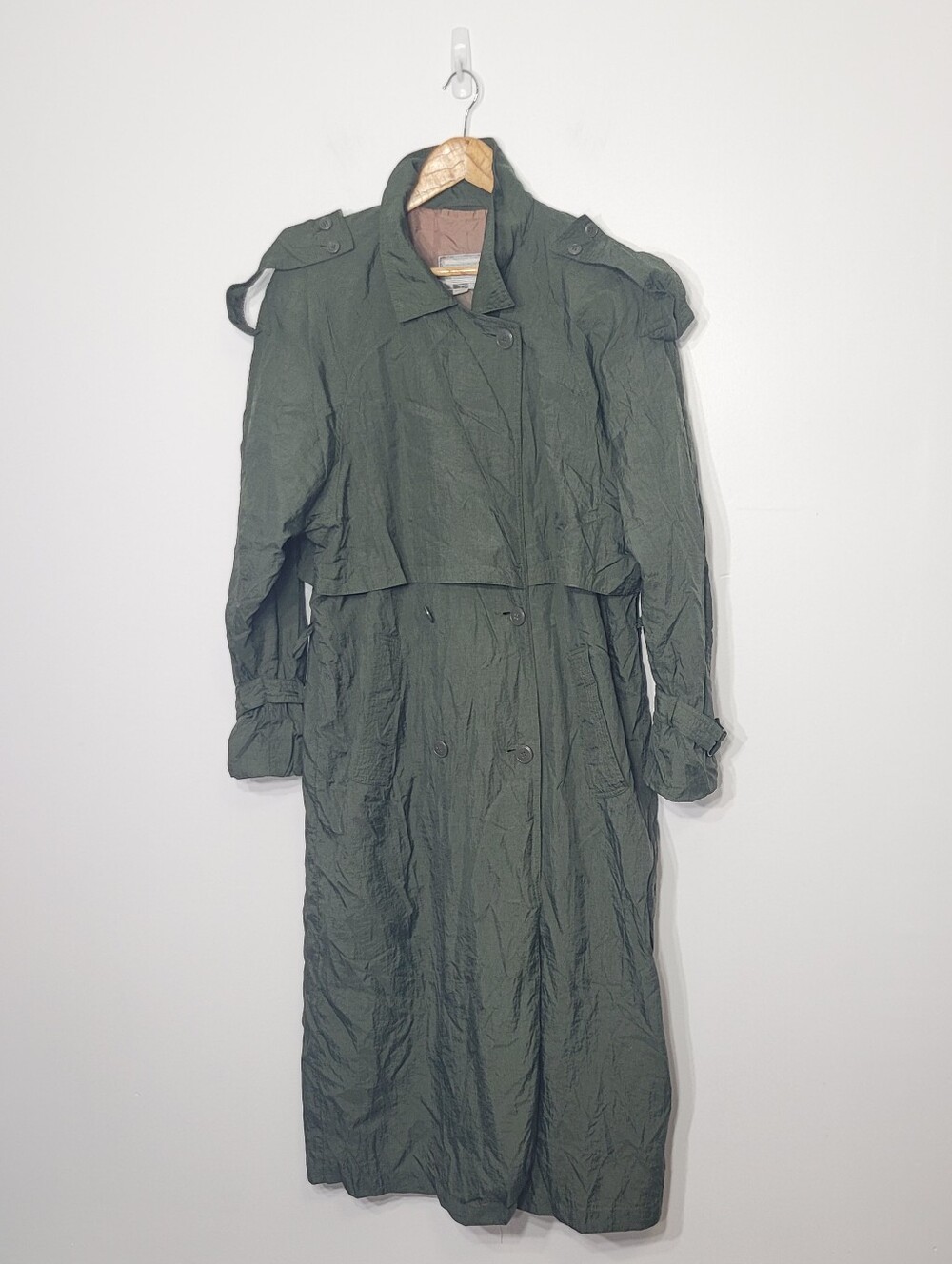 Vintage Hunter Green Long Sleeve Double Breasted Retro Academia Trench Size 14